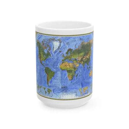 World Map - The Physical World (1975) (Map) White Coffee Mug 15oz - Go Mug Yourself