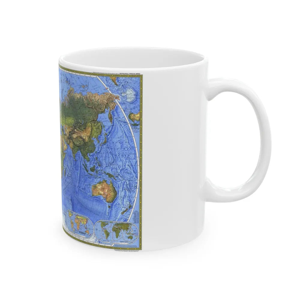 World Map - The Physical World (1975) (Map) White Coffee Mug-Go Mug Yourself