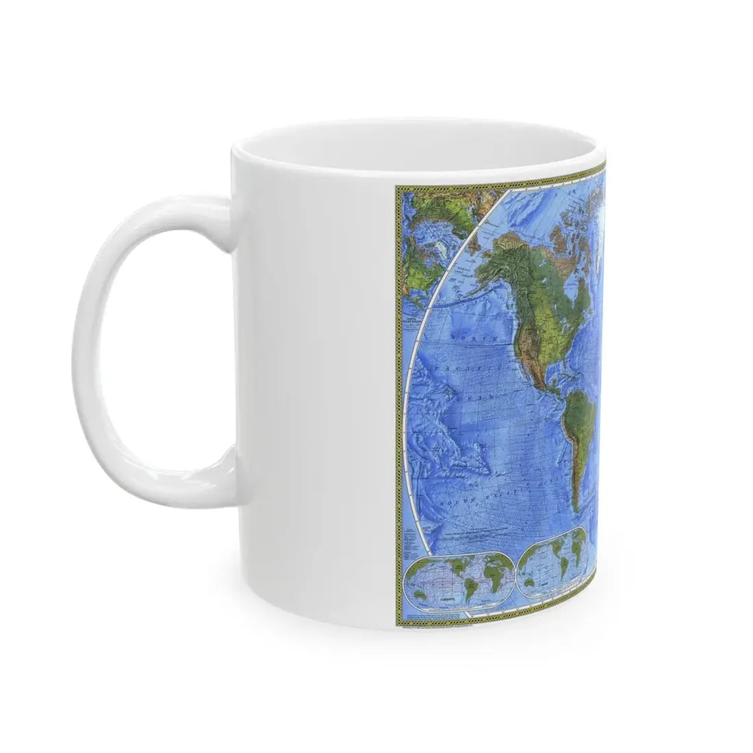 World Map - The Physical World (1975) (Map) White Coffee Mug - Go Mug Yourself