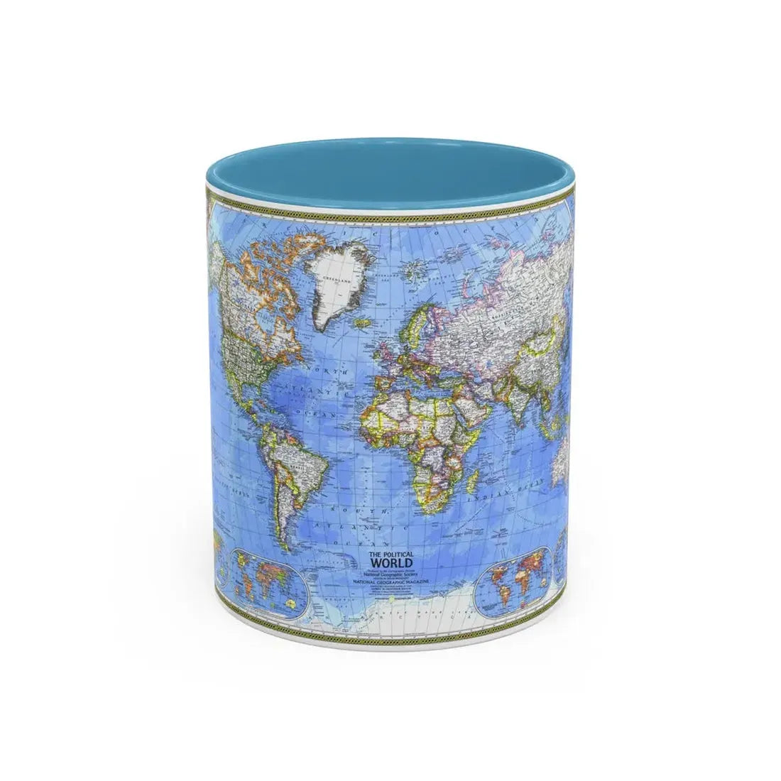 World Map - The Political World (1975) (Map) Accent Coffee Mug 11oz Light Blue - Go Mug Yourself
