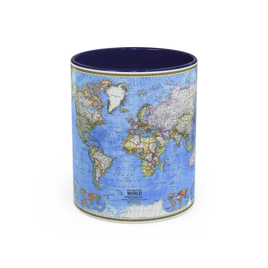 World Map - The Political World (1975) (Map) Accent Coffee Mug 11oz Navy - Go Mug Yourself