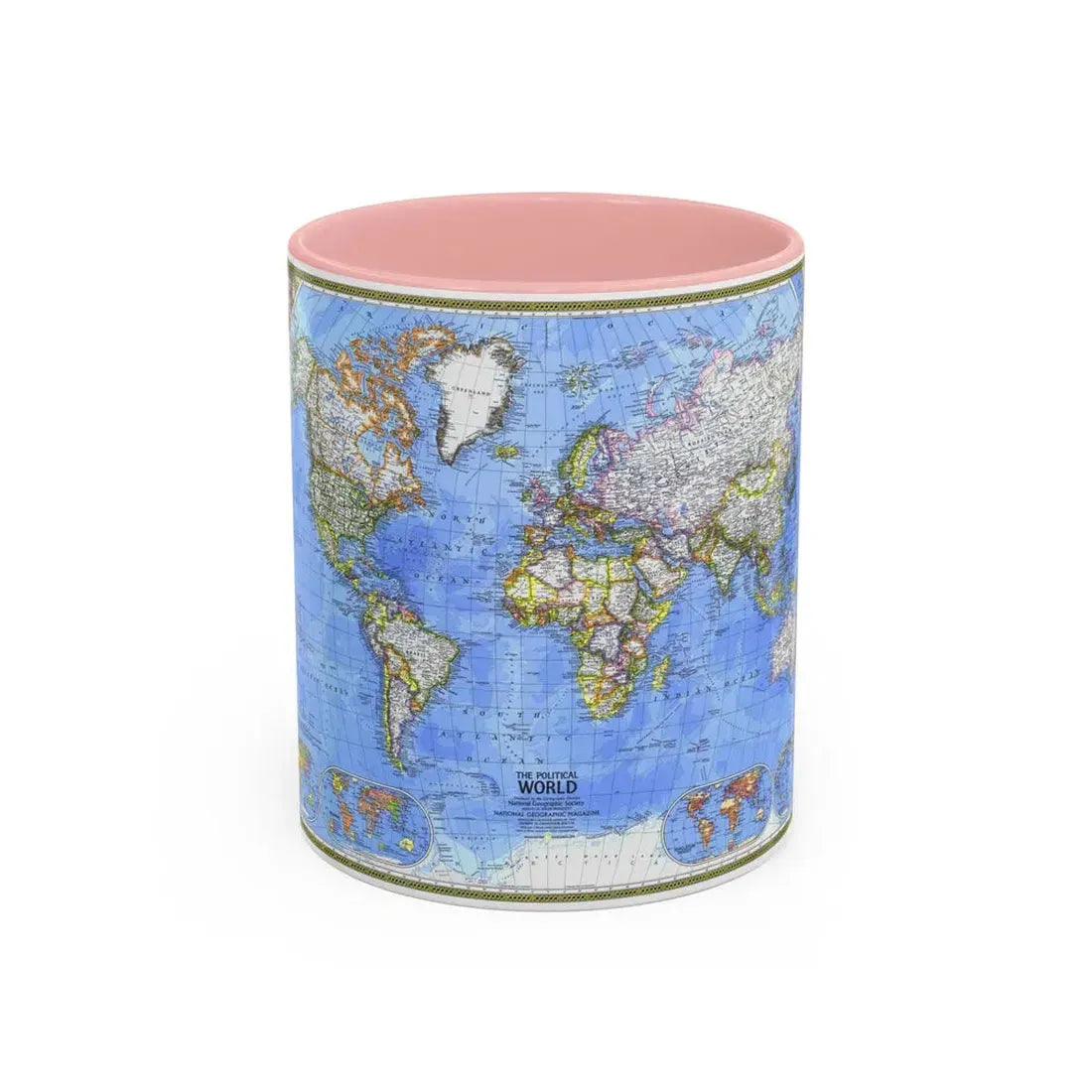 World Map - The Political World (1975) (Map) Accent Coffee Mug 11oz Pink - Go Mug Yourself