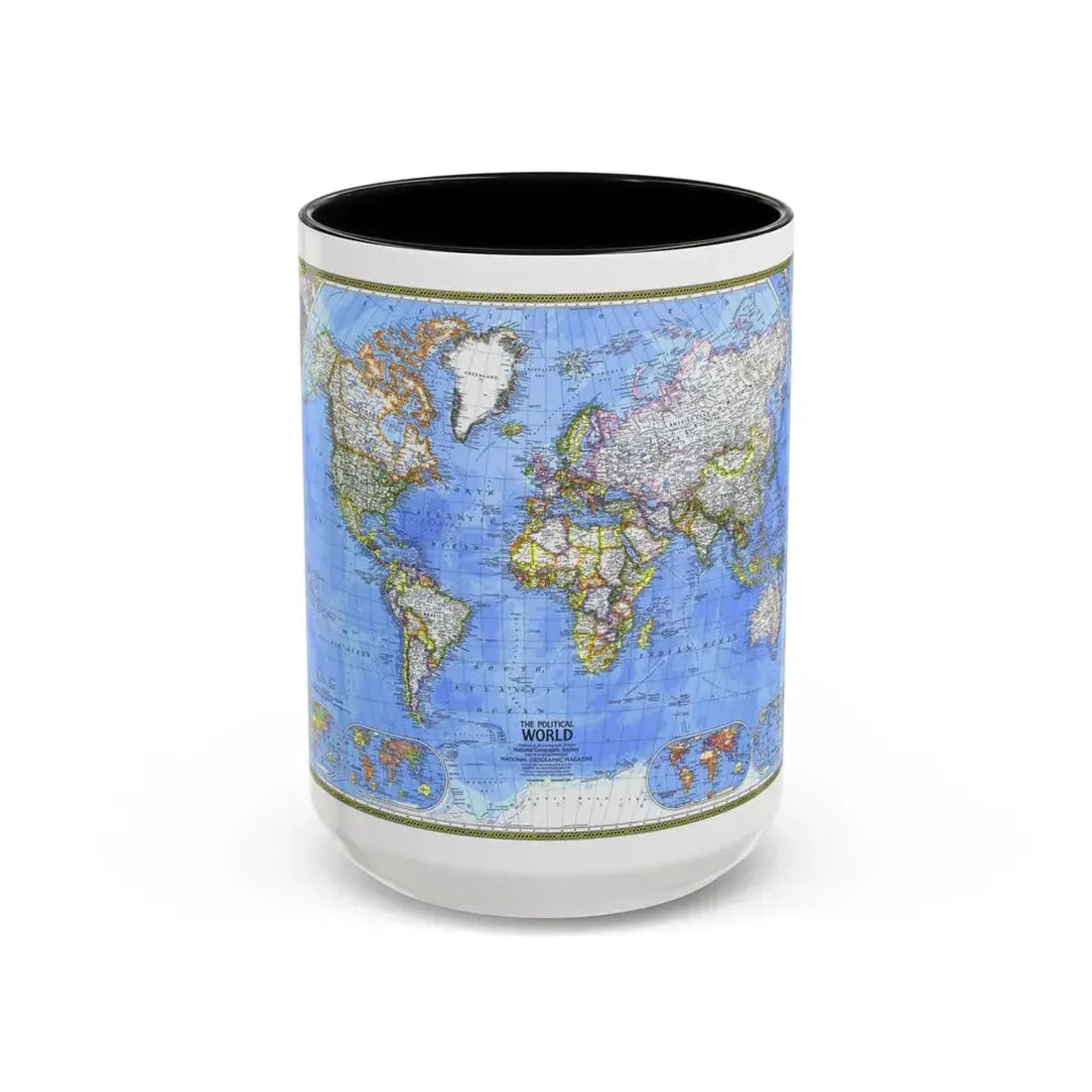World Map - The Political World (1975) (Map) Accent Coffee Mug 15oz Black - Go Mug Yourself