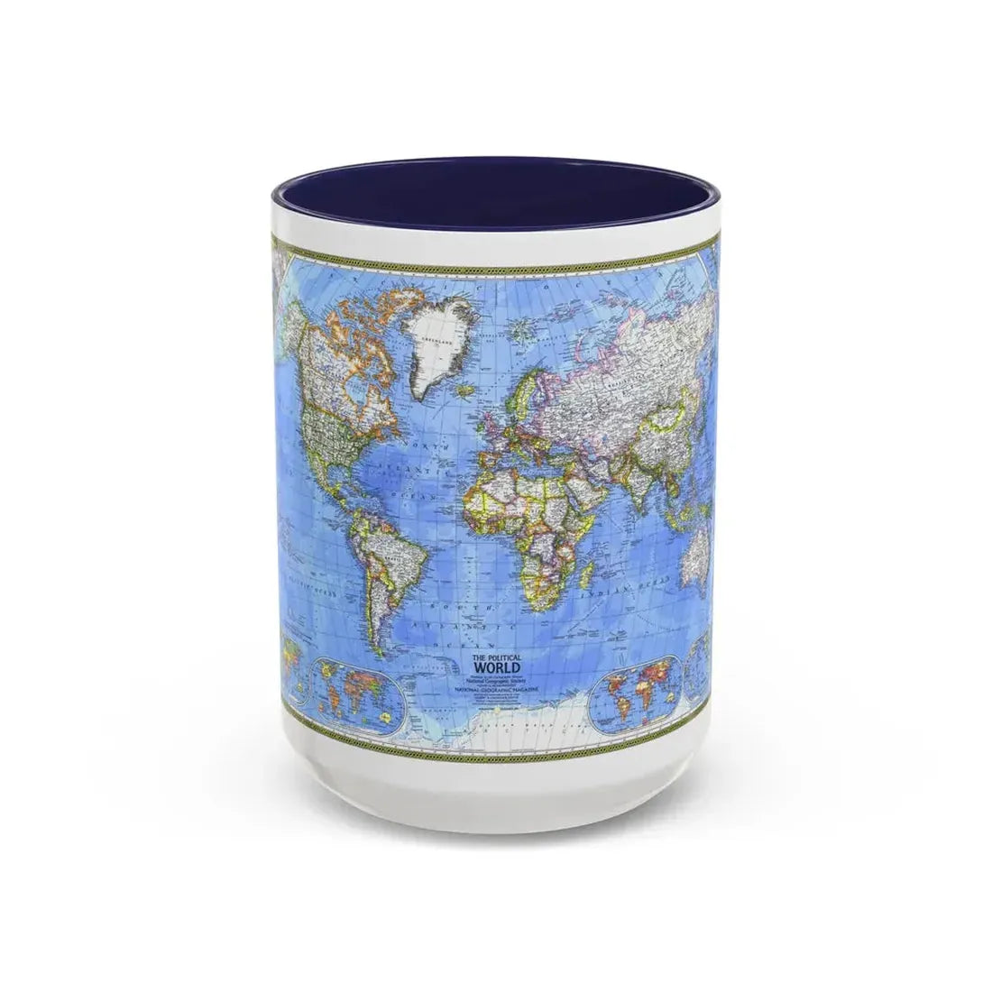 World Map - The Political World (1975) (Map) Accent Coffee Mug 15oz Navy - Go Mug Yourself
