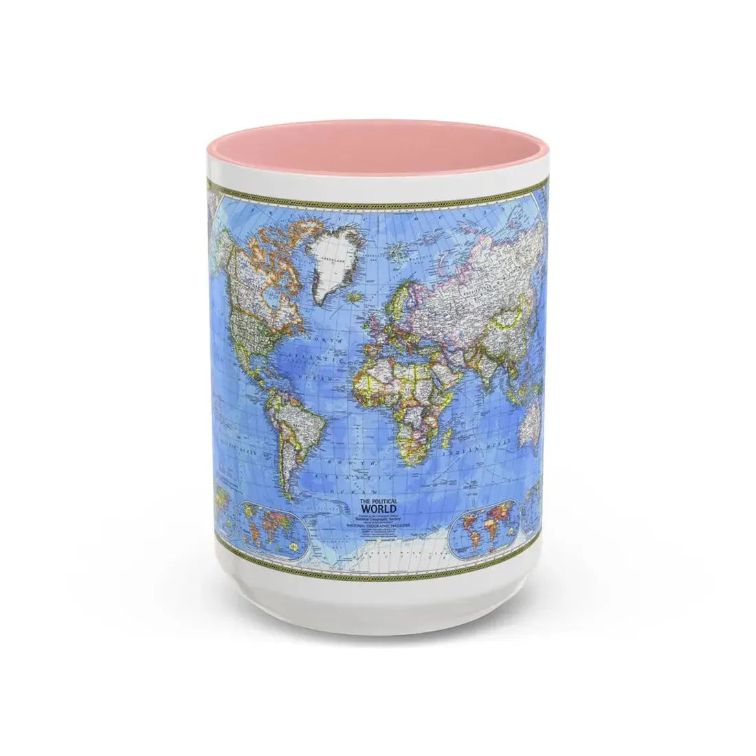 World Map - The Political World (1975) (Map) Accent Coffee Mug 15oz Pink - Go Mug Yourself