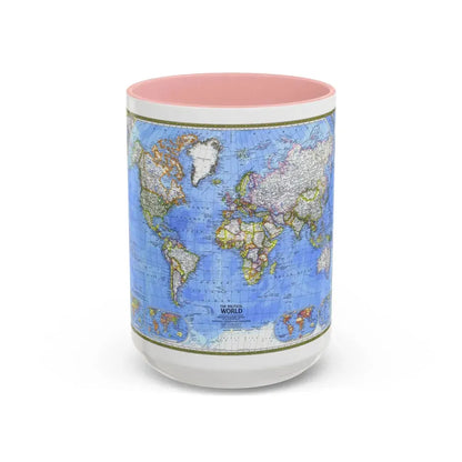 World Map - The Political World (1975) (Map) Accent Coffee Mug 15oz Pink - Go Mug Yourself