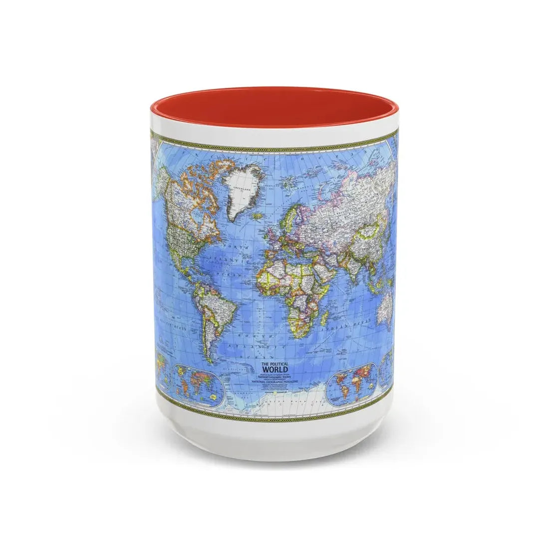 World Map - The Political World (1975) (Map) Accent Coffee Mug 15oz Red - Go Mug Yourself