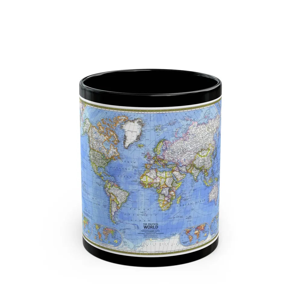 World Map - The Political World (1975) (Map) Black Coffee Mug-11oz-Go Mug Yourself