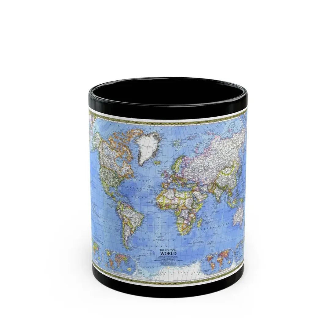 World Map - The Political World (1975) (Map) Black Coffee Mug 11oz - Go Mug Yourself