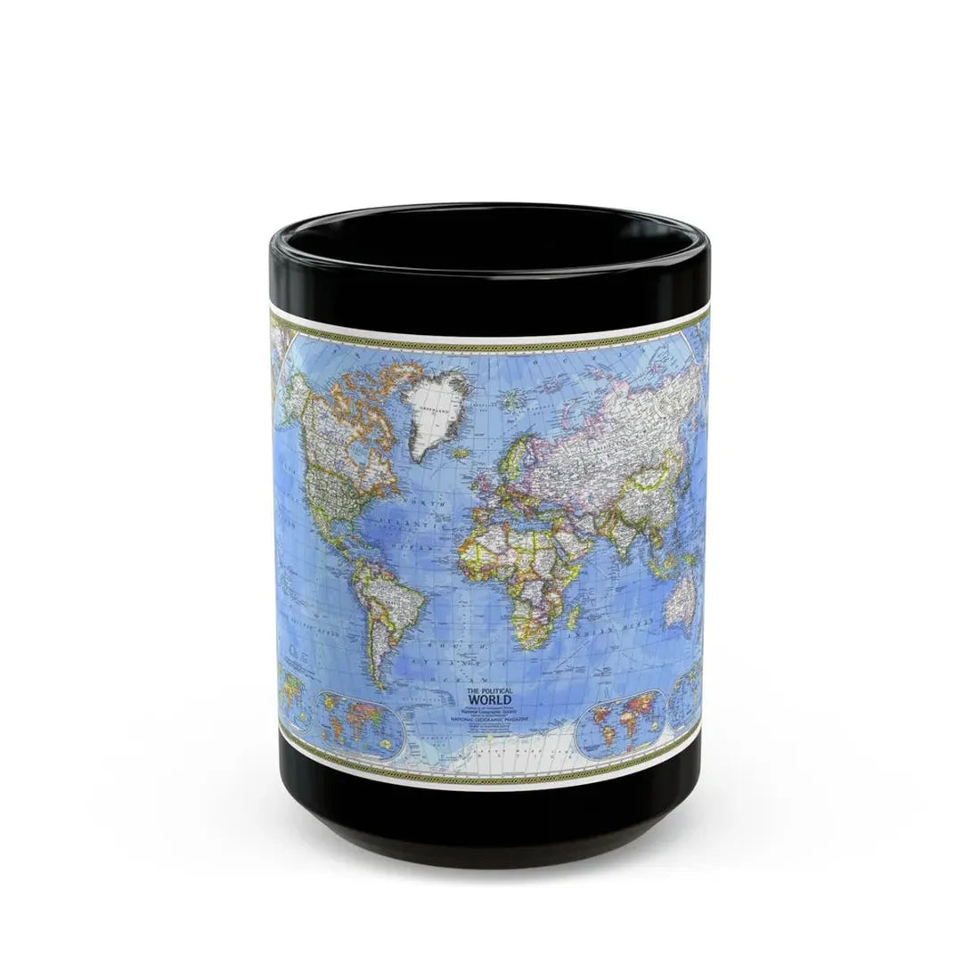 World Map - The Political World (1975) (Map) Black Coffee Mug 15oz - Go Mug Yourself