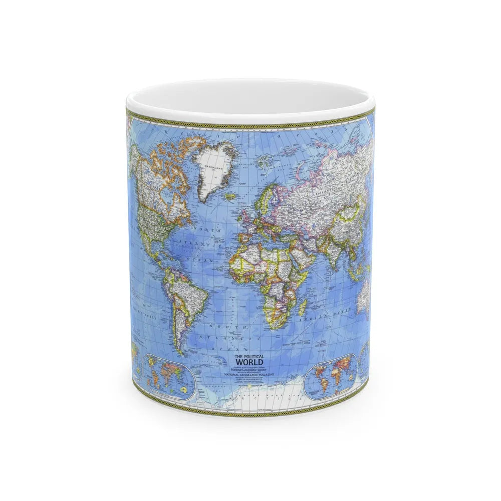 World Map - The Political World (1975) (Map) White Coffee Mug-11oz-Go Mug Yourself