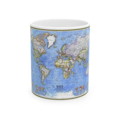 World Map - The Political World (1975) (Map) White Coffee Mug-11oz-Go Mug Yourself