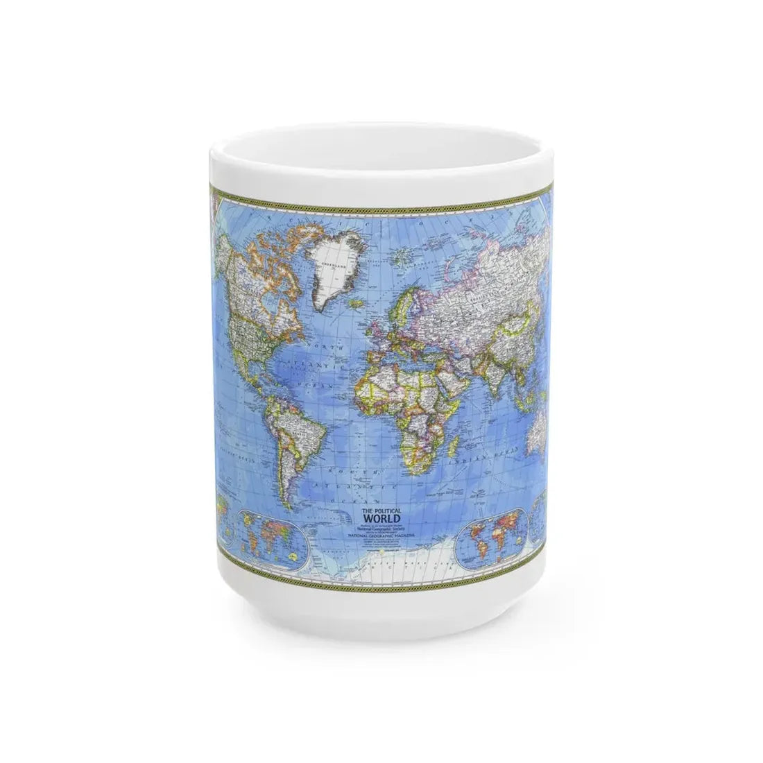 World Map - The Political World (1975) (Map) White Coffee Mug 15oz - Go Mug Yourself