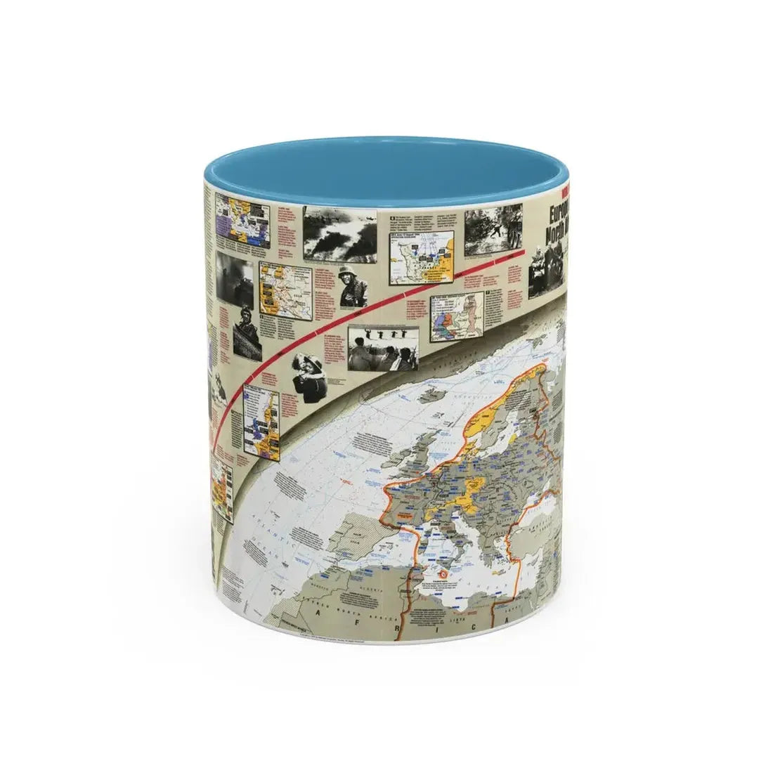 World War II- Europe and North Africa (1991) (Map) Accent Coffee Mug 11oz Light Blue - Go Mug Yourself