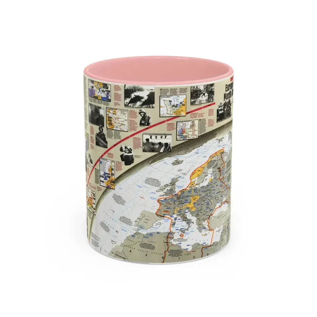 World War II- Europe and North Africa (1991) (Map) Accent Coffee Mug 11oz Pink - Go Mug Yourself
