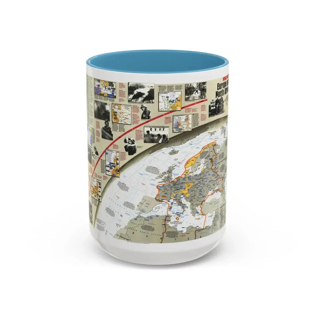 World War II- Europe and North Africa (1991) (Map) Accent Coffee Mug 15oz Light Blue - Go Mug Yourself