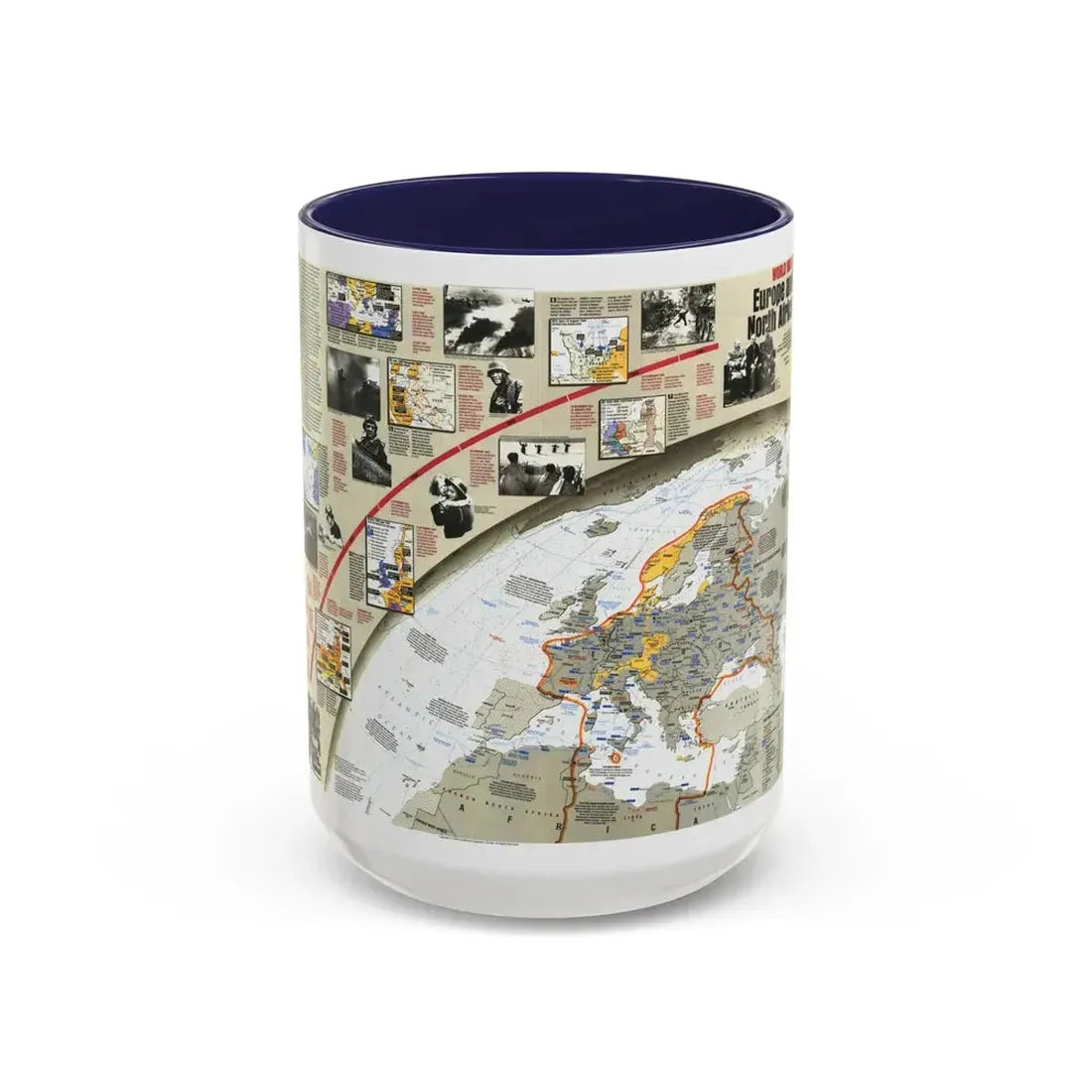 World War II- Europe and North Africa (1991) (Map) Accent Coffee Mug 15oz Navy - Go Mug Yourself