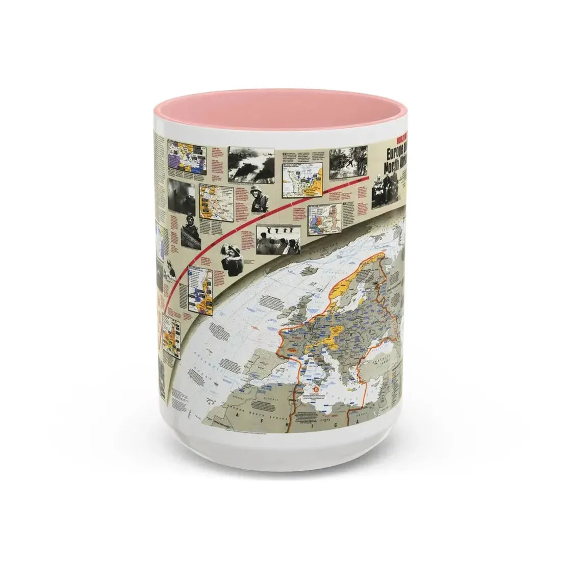 World War II- Europe and North Africa (1991) (Map) Accent Coffee Mug 15oz Pink - Go Mug Yourself