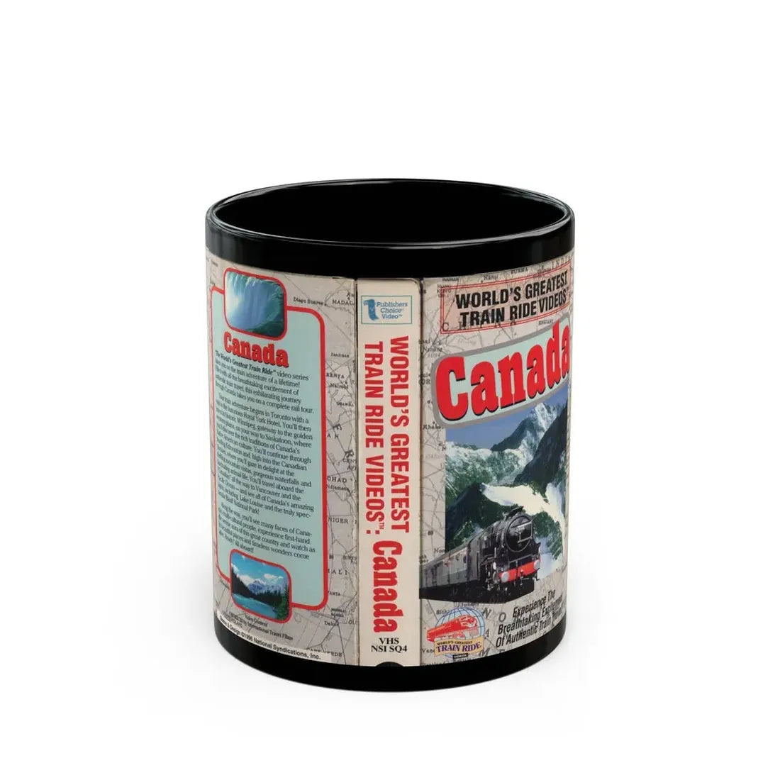 WORLDS GREATEST TRAIN RIDE VIDEOS CANADA (VHS COVER) - Black Coffee Mug 11oz - Go Mug Yourself