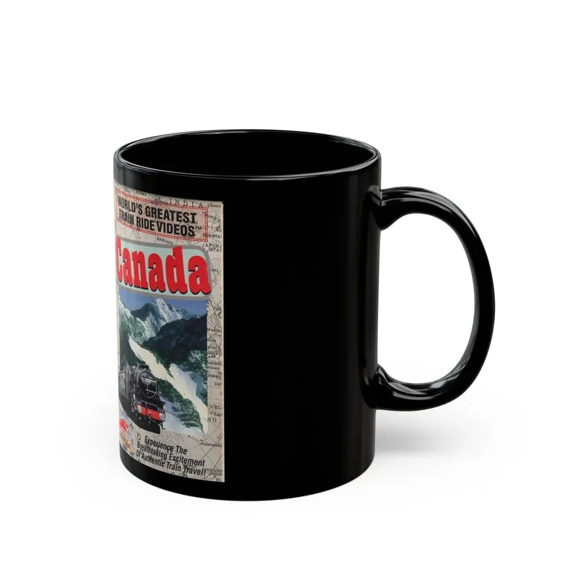 WORLDS GREATEST TRAIN RIDE VIDEOS CANADA (VHS COVER) - Black Coffee Mug - Go Mug Yourself