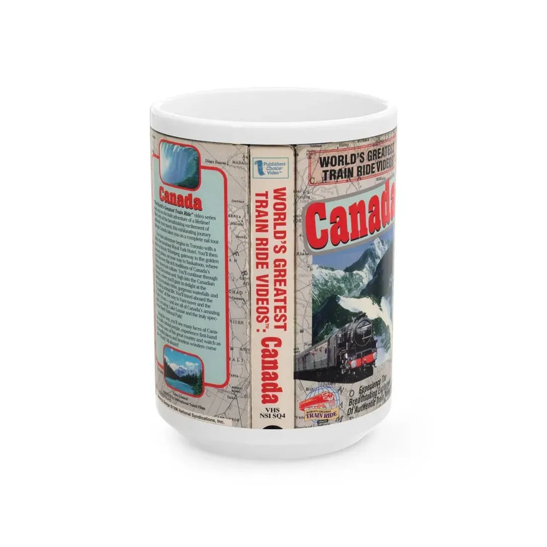 WORLDS GREATEST TRAIN RIDE VIDEOS CANADA (VHS COVER) - White Coffee Mug 15oz - Go Mug Yourself