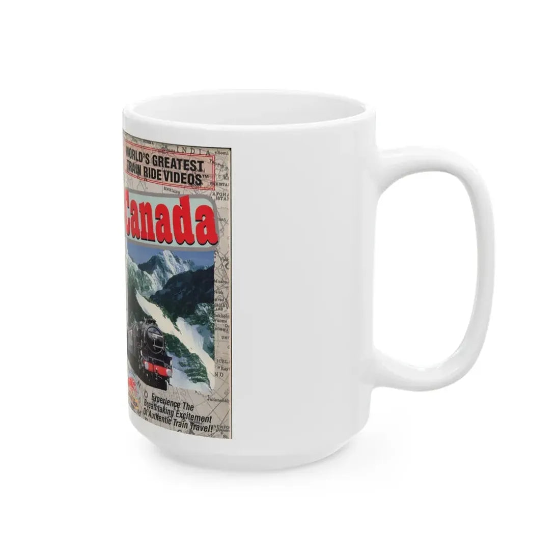 WORLDS GREATEST TRAIN RIDE VIDEOS CANADA (VHS COVER) - White Coffee Mug - Go Mug Yourself