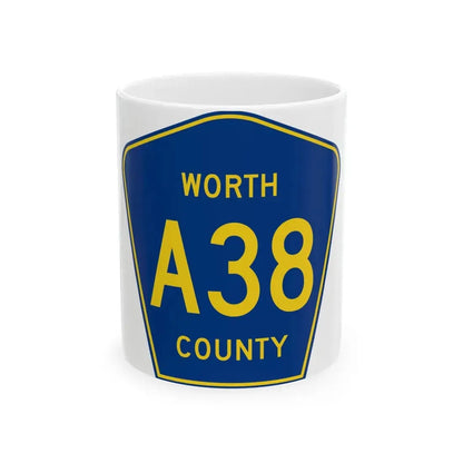 Worth County Route A38 IA (Iowa) (Road Sign) White Coffee Mug 11oz - Go Mug Yourself