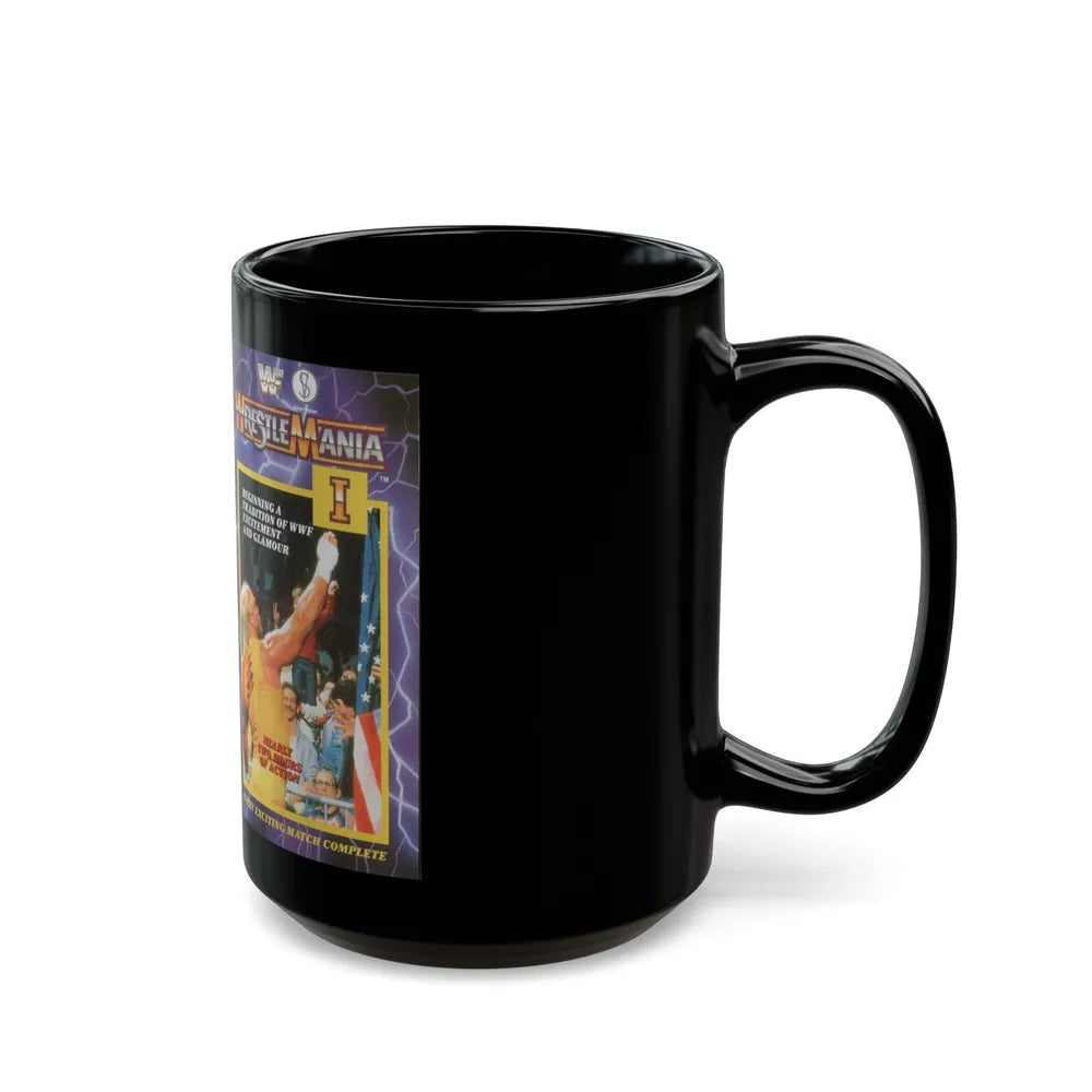 WRESTLEMANIA 1 (VHS COVER) - Black Coffee Mug-Go Mug Yourself