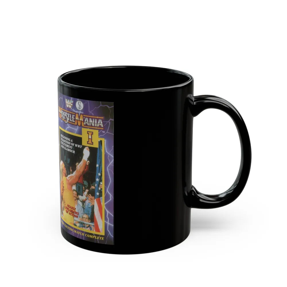 WRESTLEMANIA 1 (VHS COVER) - Black Coffee Mug-Go Mug Yourself