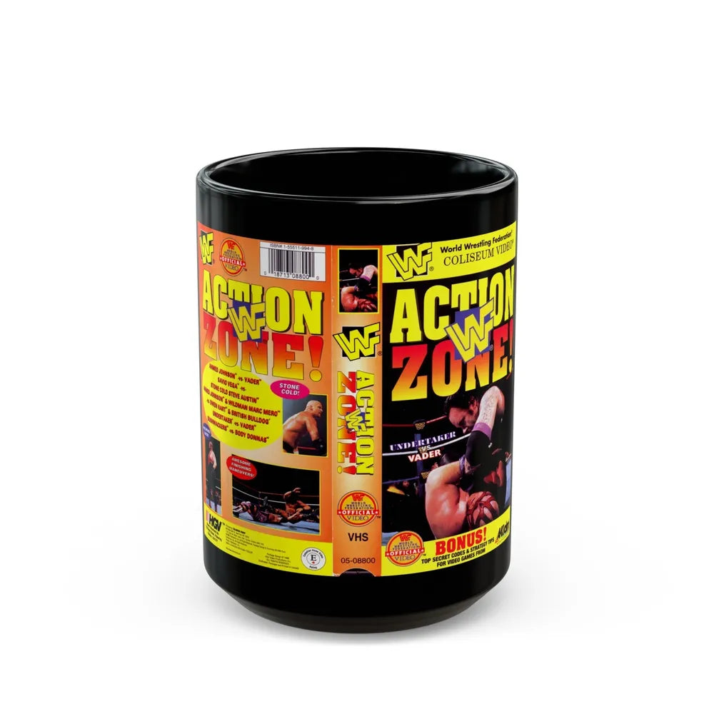 WWF ACTION ZONE (VHS COVER) - Black Coffee Mug-15oz-Go Mug Yourself