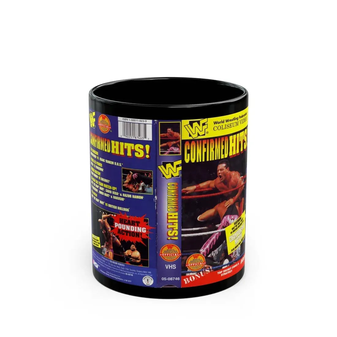 WWF CONFIRMED HITS (VHS COVER) - Black Coffee Mug 11oz - Go Mug Yourself
