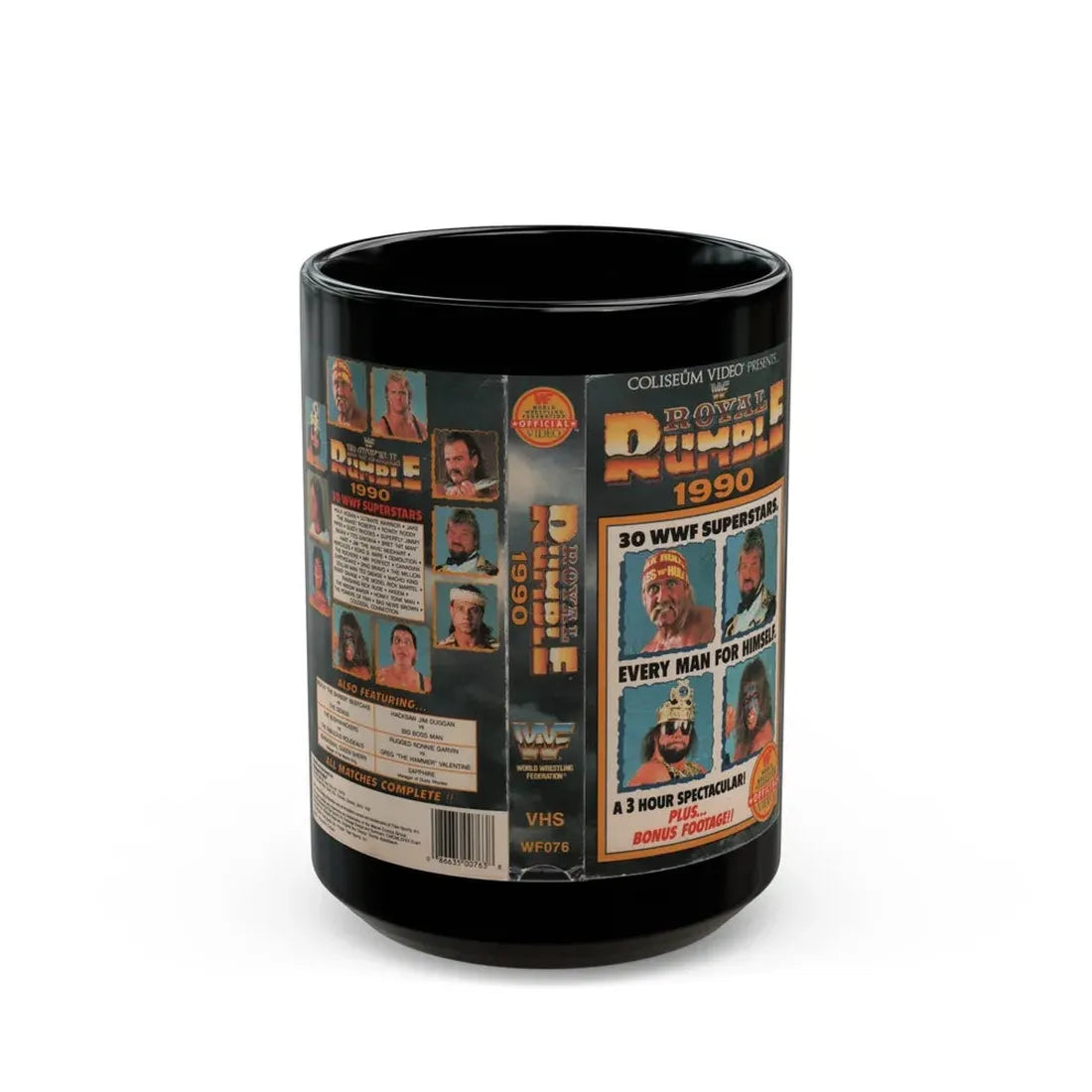 WWF ROYAL RUMBLE 1990 (VHS COVER) - Black Coffee Mug 15oz - Go Mug Yourself