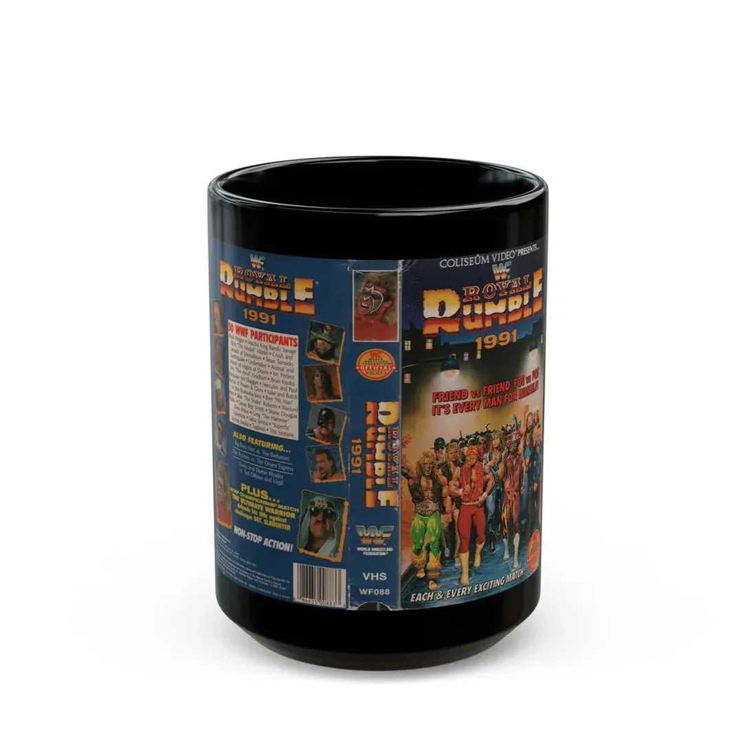WWF ROYAL RUMBLE 1991 (VHS COVER) - Black Coffee Mug 15oz - Go Mug Yourself