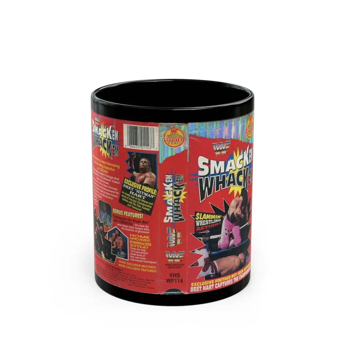 WWF SMACK EM WHACK EM (VHS COVER) - Black Coffee Mug 11oz - Go Mug Yourself