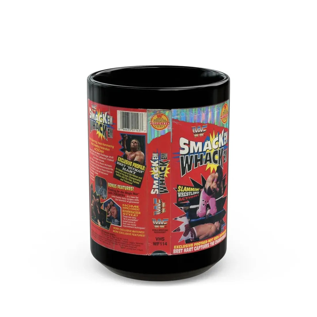 WWF SMACK EM WHACK EM (VHS COVER) - Black Coffee Mug 15oz - Go Mug Yourself