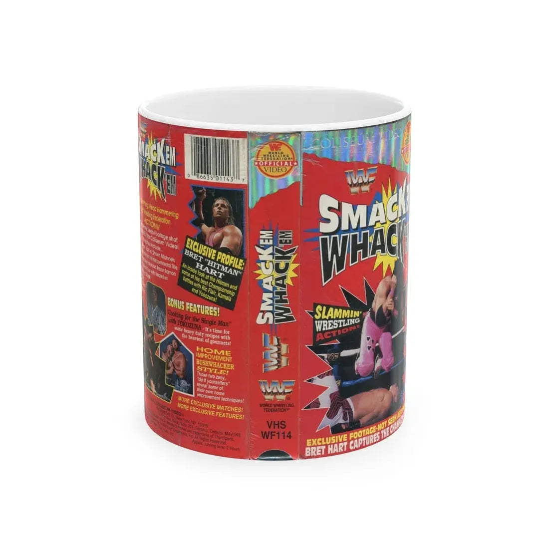 WWF SMACK EM WHACK EM (VHS COVER) - White Coffee Mug 11oz - Go Mug Yourself