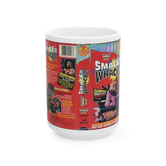 WWF SMACK EM WHACK EM (VHS COVER) - White Coffee Mug 15oz - Go Mug Yourself