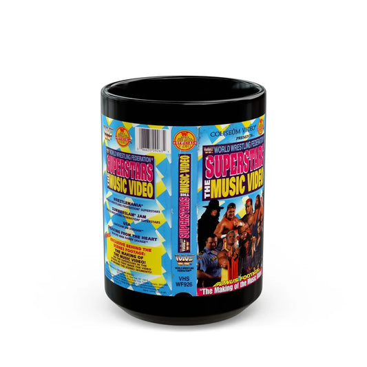 WWF SUPERSTARS THE MUSIC VIDEO (VHS COVER) - Black Coffee Mug-15oz-Go Mug Yourself