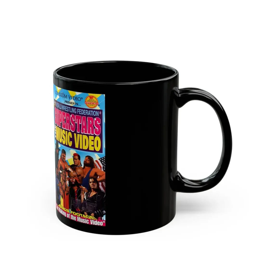 WWF SUPERSTARS THE MUSIC VIDEO (VHS COVER) - Black Coffee Mug - Go Mug Yourself