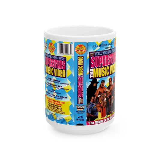 WWF SUPERSTARS THE MUSIC VIDEO (VHS COVER) - White Coffee Mug 15oz - Go Mug Yourself