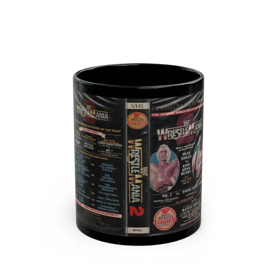 WWF WRESTLEMANIA 2 (VHS COVER) - Black Coffee Mug 11oz - Go Mug Yourself
