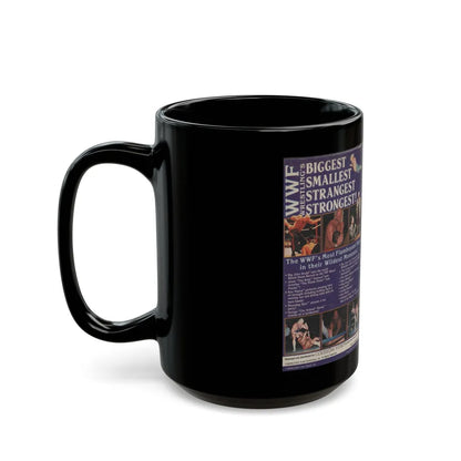 WWF WRESTLINGS BIGGEST SMALLEST STRANGEST STRONGEST (VHS COVER) - Black Coffee Mug-Go Mug Yourself