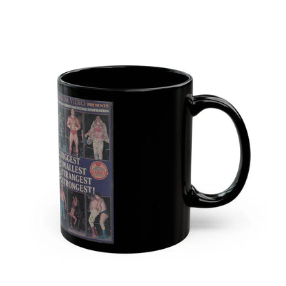 WWF WRESTLINGS BIGGEST SMALLEST STRANGEST STRONGEST (VHS COVER) - Black Coffee Mug-Go Mug Yourself