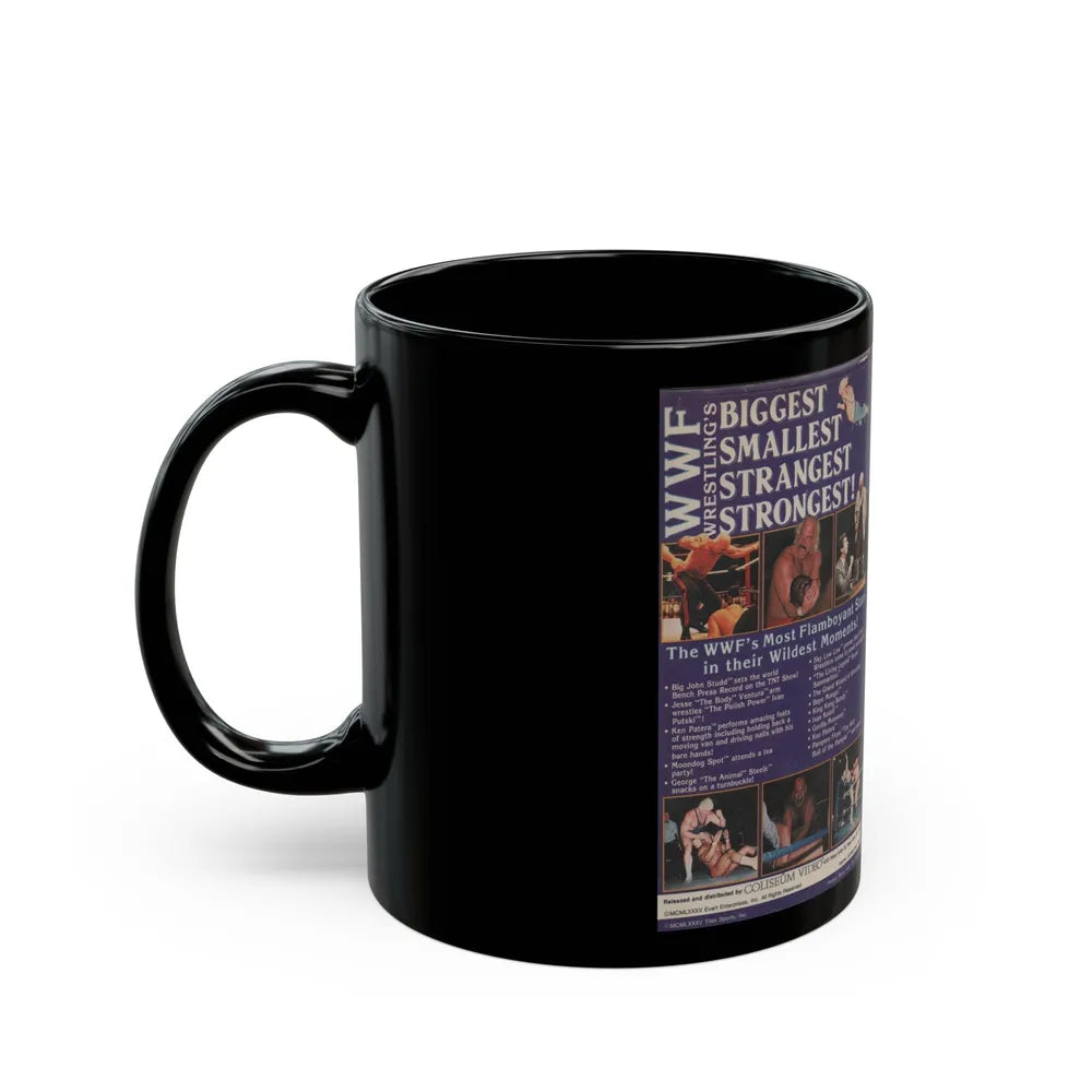 WWF WRESTLINGS BIGGEST SMALLEST STRANGEST STRONGEST (VHS COVER) - Black Coffee Mug-Go Mug Yourself