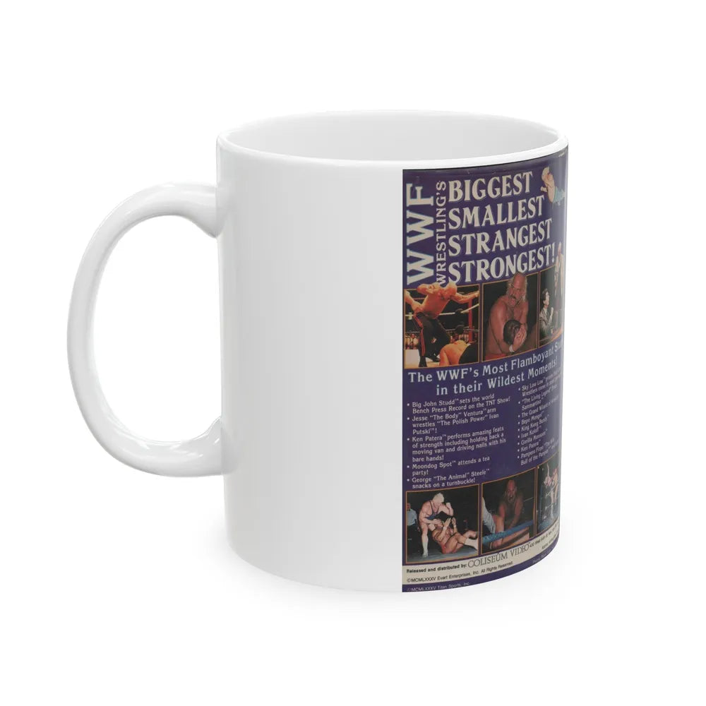 WWF WRESTLINGS BIGGEST SMALLEST STRANGEST STRONGEST (VHS COVER) - White Coffee Mug-Go Mug Yourself