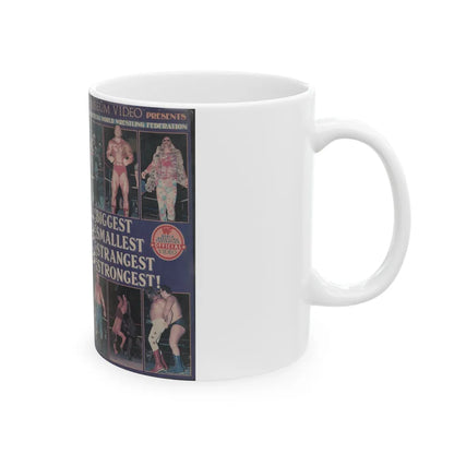 WWF WRESTLINGS BIGGEST SMALLEST STRANGEST STRONGEST (VHS COVER) - White Coffee Mug-Go Mug Yourself