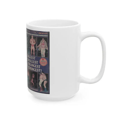 WWF WRESTLINGS BIGGEST SMALLEST STRANGEST STRONGEST (VHS COVER) - White Coffee Mug - Go Mug Yourself
