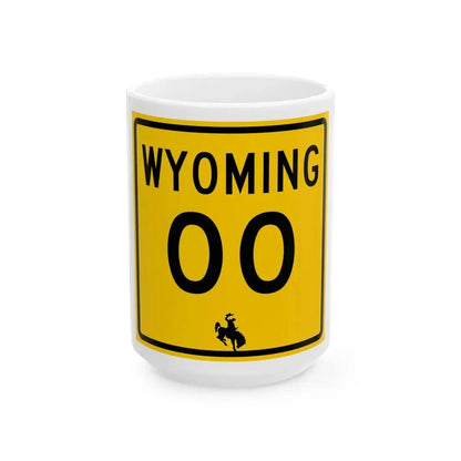 WY-00 (Wyoming) (Road Sign) White Coffee Mug 15oz - Go Mug Yourself