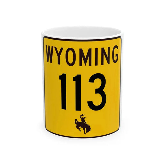 WY-113 (Wyoming) (Road Sign) White Coffee Mug 11oz - Go Mug Yourself