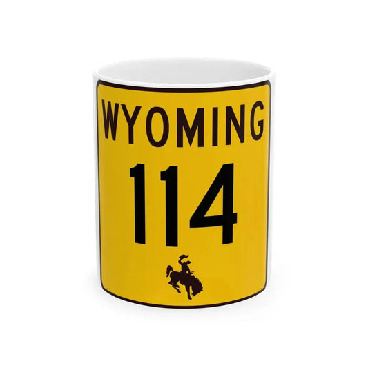 WY-114 (Wyoming) (Road Sign) White Coffee Mug 11oz - Go Mug Yourself